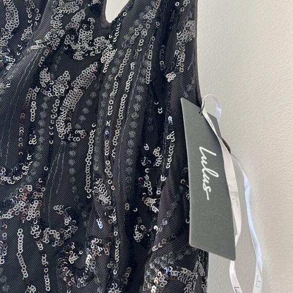 NWT Lulus Black Sequin One-Shoulder Mini Dress M Party Clubwear Stretchy - Picture 7 of 12